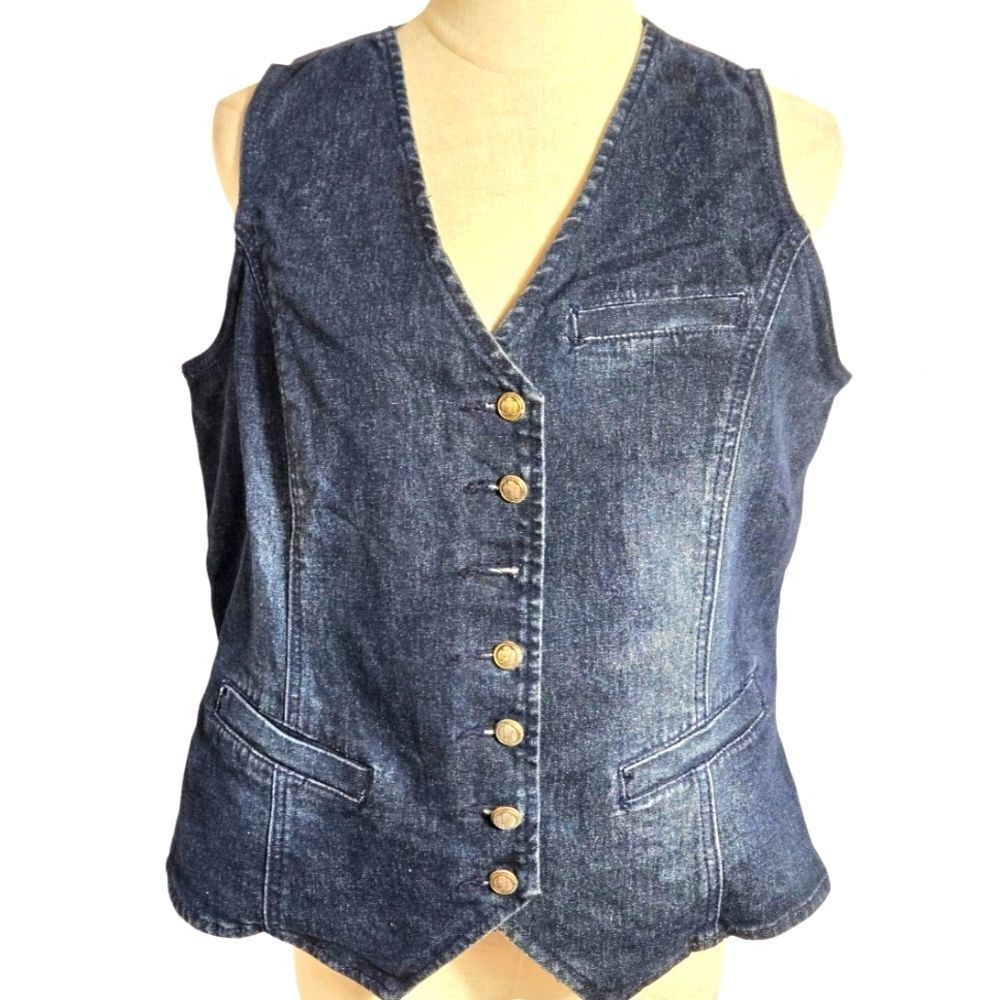 DG2 Diane Gilman Vintage  Dark Wash Denim Vest